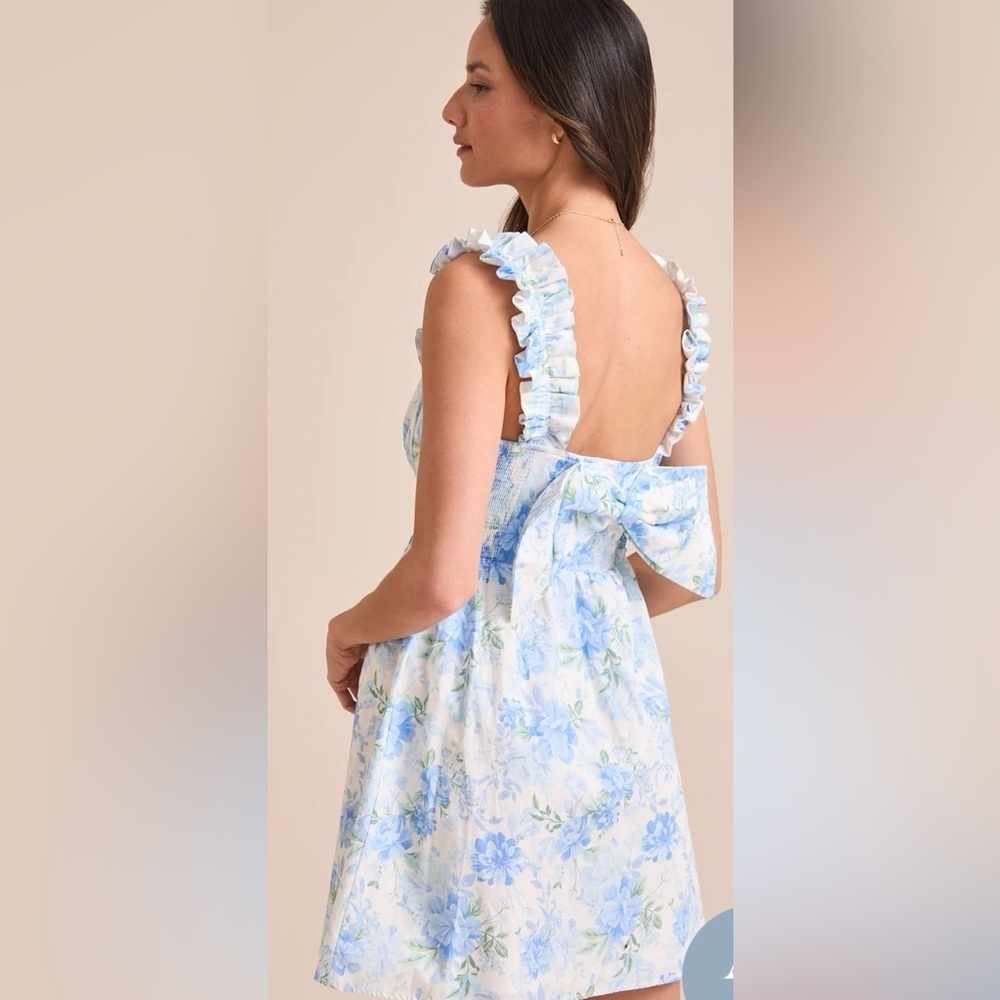 Altar'd State Alexa Floral Mini Dress Blue White Ruffle - Picture 5 of 13